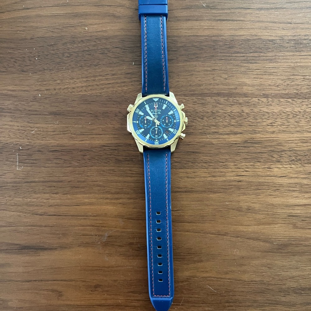 Bulova Marine Star Gold Case with Blue Dial Watch - Picture 5 of 6